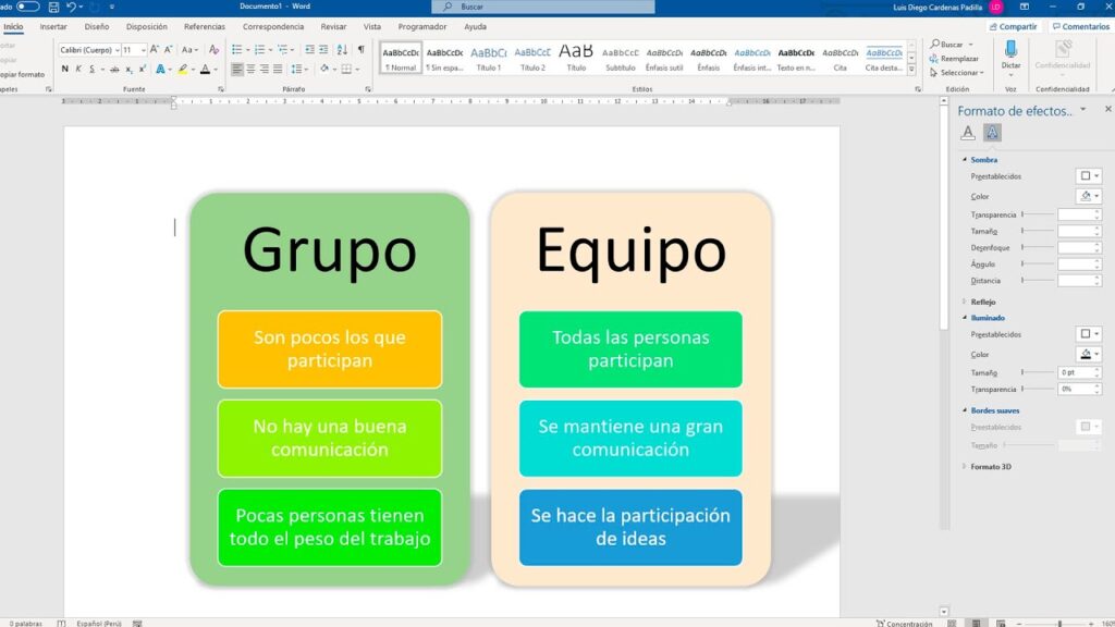 tabla comparativa en word